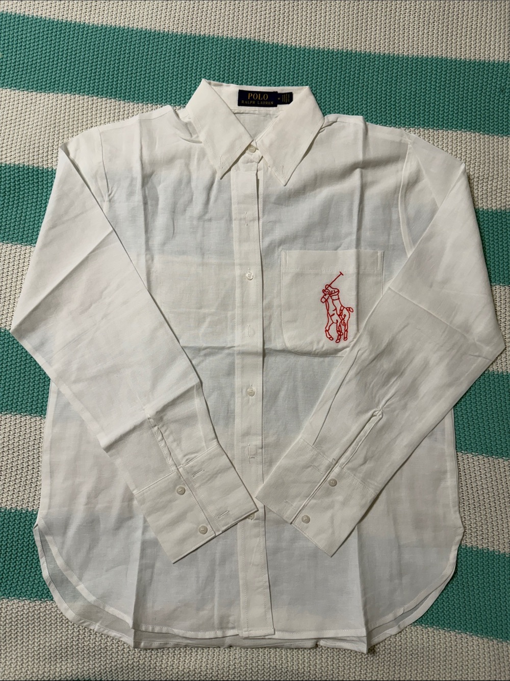 Polo by Ralph Lauren White Button-Down Shirt with Red Polo Player Embroidery - Picture 3 of 6